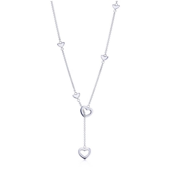 Tiffany & Co. Elsa Peretti Silver Heart Station Lariat Silver 925 Necklace